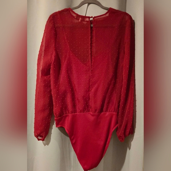 WAYF RED SHEER BLOUSE BODYSUIT WITH LINING - Picture 3 of 7